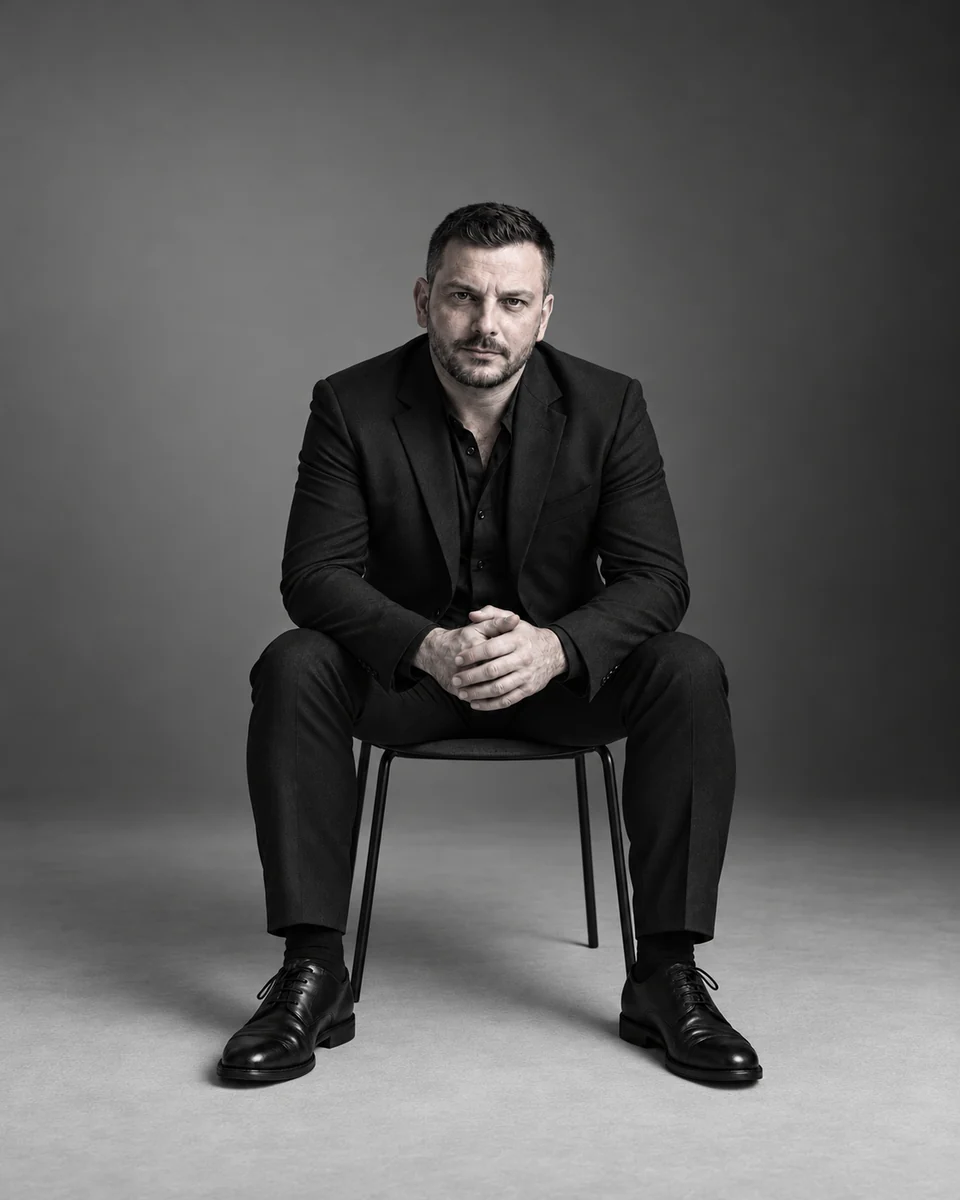 Founder of Moonwalk in a monochrome portrait